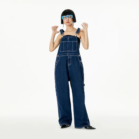 Retro Japanese Style Overalls Casual Straight Leg Workwear Jeans American Streetwear Couples Denim Overalls Loose Fit Men's Jean