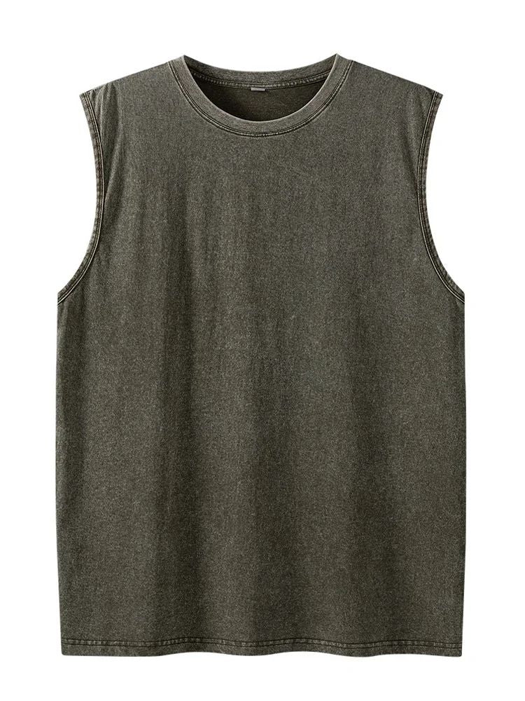 2025 Summer New cotton Men's Washed Cotton Tank Tops Muscle Gym Sleeveless Workout T Shirts Running Beach Loose Tees