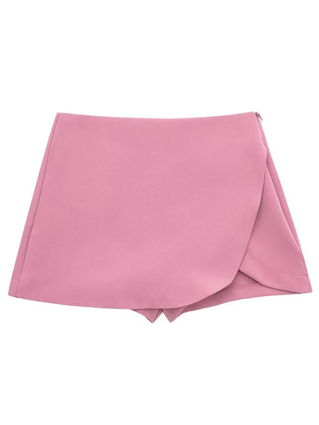 Willshela Women Fashion Solid Side Zipper Skirts Shorts Vintage High Waist Female Chic Lady Shorts