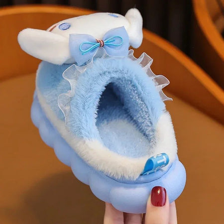 Winter Warm Cute Cartoon Indoor Mule Soft Non-slip Fluffy Slippers For Kids Teen Boys Girls Children Home Cotton Shoes Size 24-4