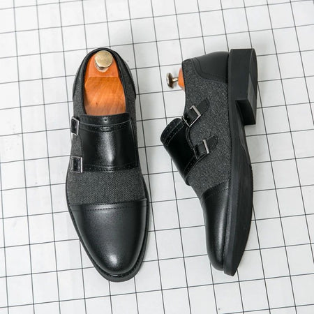 Spring Italian Double Button Loafers High-quality Blue Leather Shoes for Men Men Leather Shoes Patent Mens Wedding Dress Shoes