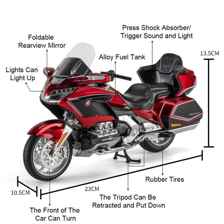 1:11 Honda Gold Wing GL800 2021 Motorcycles Models Cars Toys Rubber Tires with Light Music Miniature Model Toddler Kids Gifts