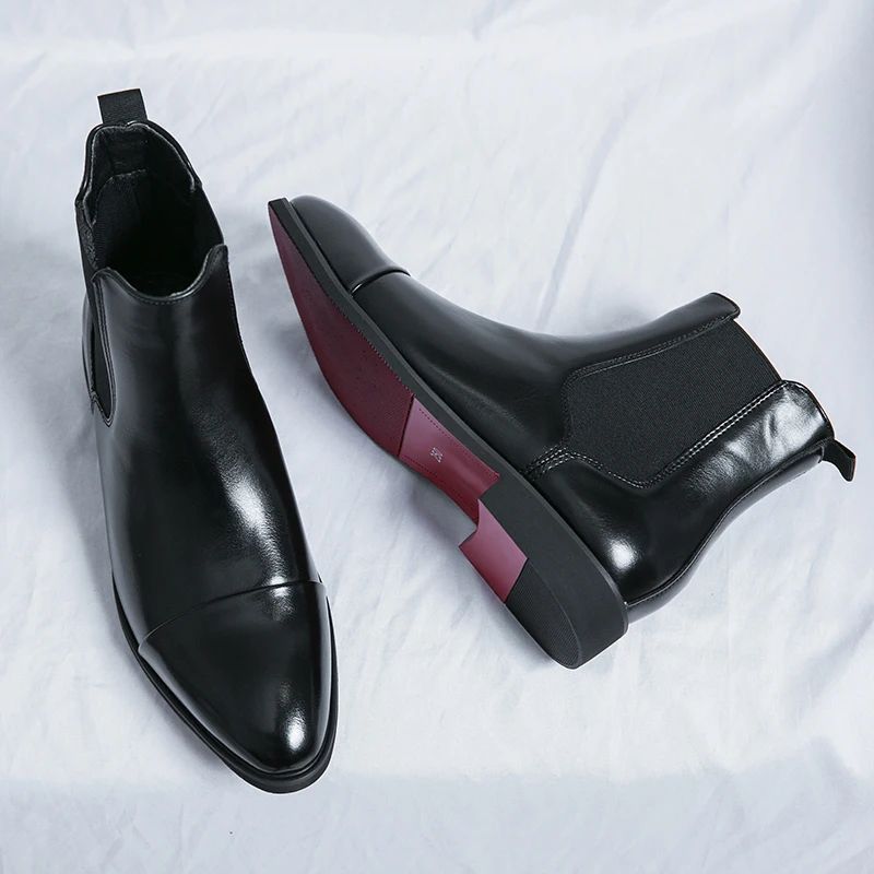 Chelsea Men's Boots with Red Sole, Ankle, Business Round Toe Slip on Sleeve Aura, Men's Boots Size 38-46 Men's Shoes Men's Boots