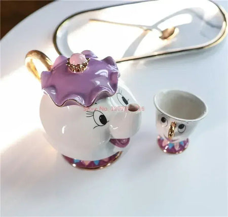 Disney Teapot Cute Cartoon Beauty And The Beast Coffee Pots Mug Mrs Potts Chip Cup Tea Cup Pots One Tea Set Droshipping Desk Gif