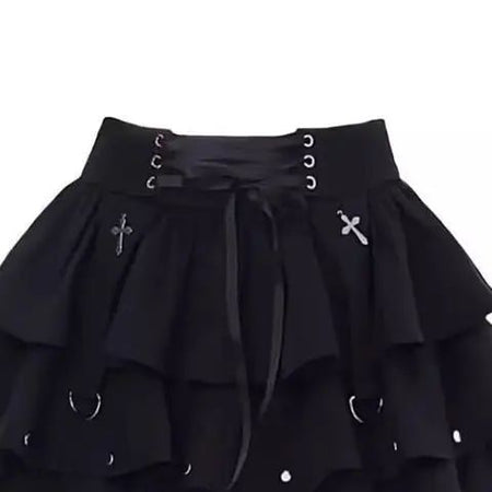 Black Y2K Spicy Girl Bow Tie Cake Skirt High Waist A- Line Mini Skirt Women's Summer New Design Sense Skirts for Girls