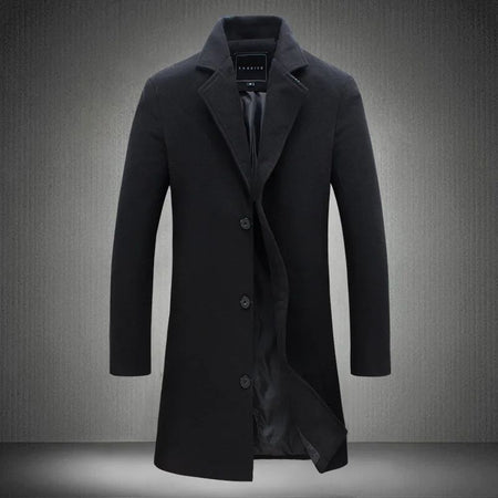 2025 Autumn Winter New Wool Men Long Cotton Coat Blend Pure Color Casual Business Fashion Slim Windbreaker Jacket Men Clothing