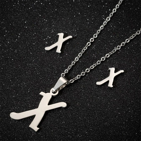 Fashion Stainless Steel A-Z Alphabet Initial Necklace 26 English Letter Earrings Necklace For Women Set Personalize Jewelry Gift