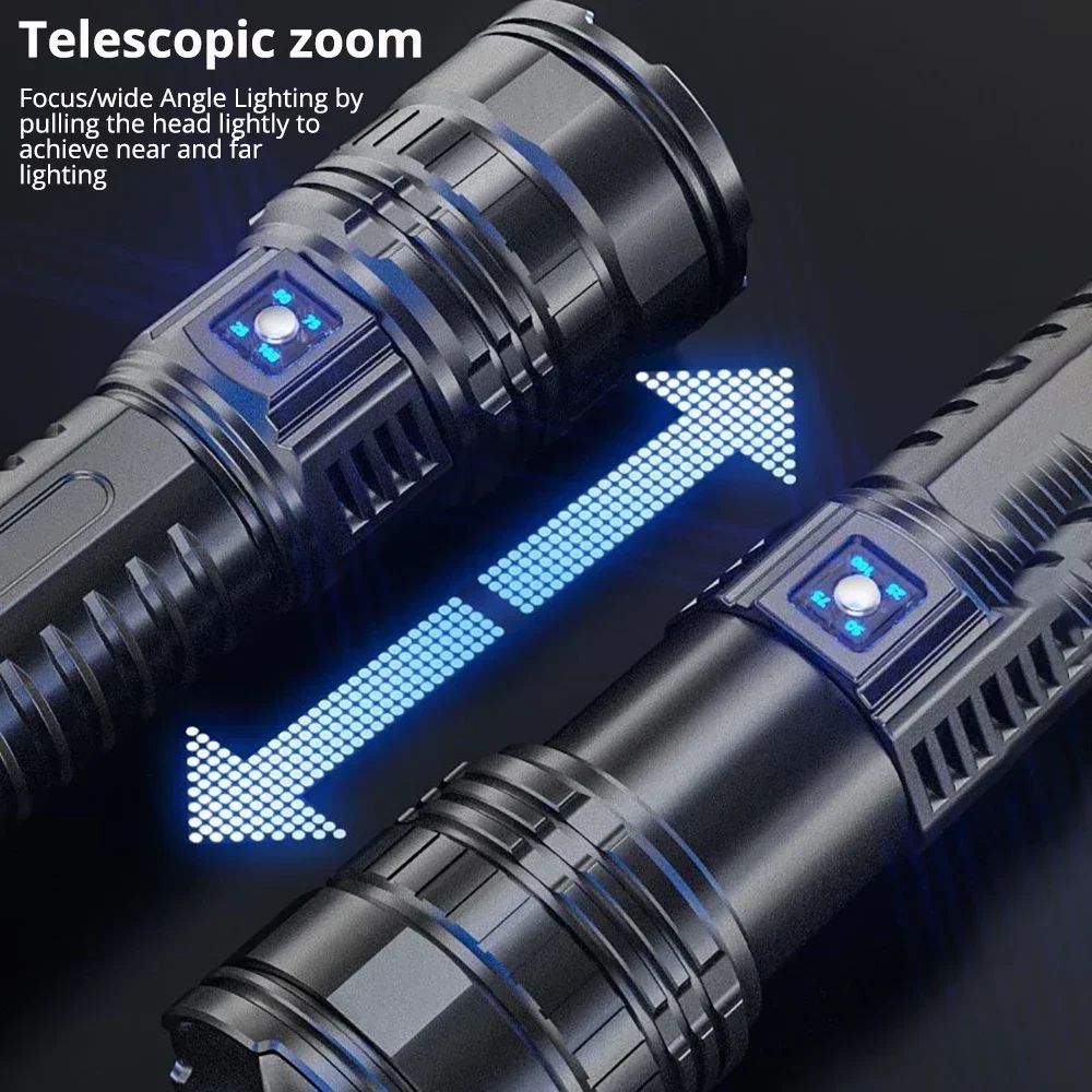 Ultra Bright Torch Built-in Battery Flash Light Emergency Spotlights 5km 1500W Most Powerful Led Flashlights Tactical