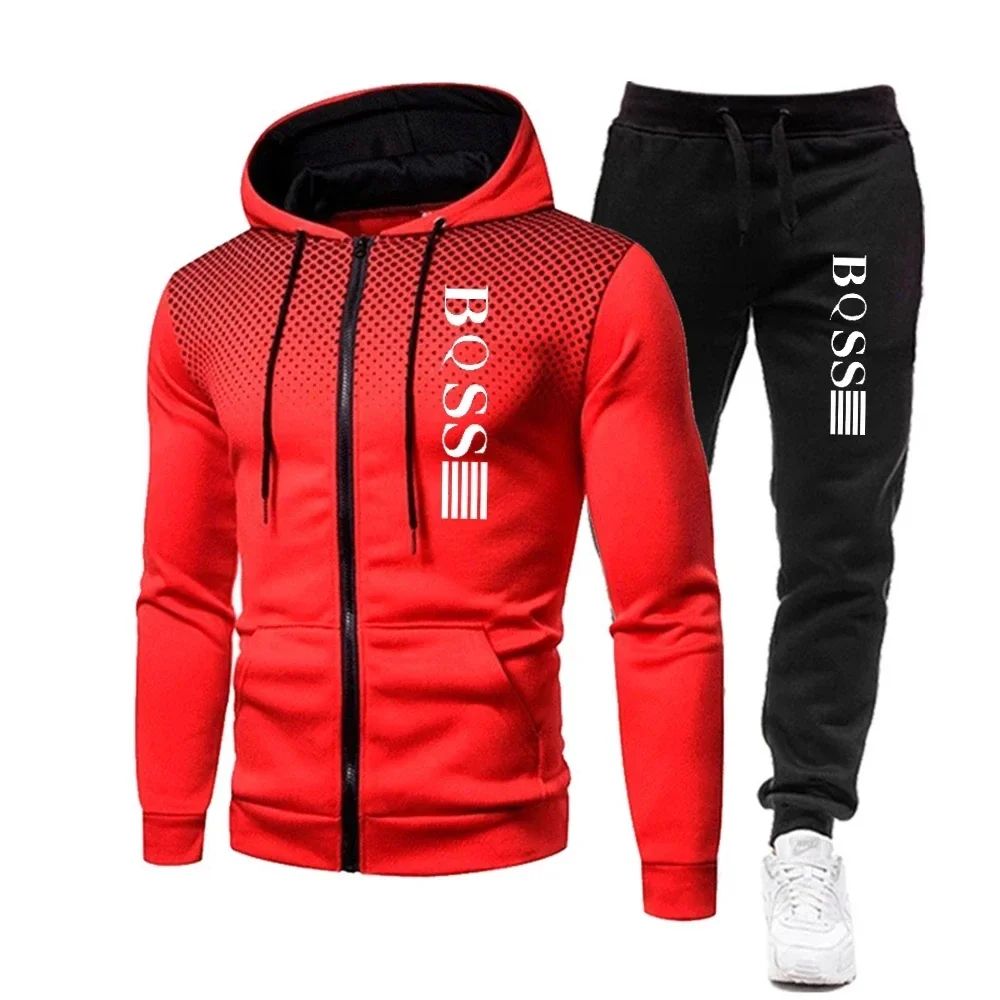 Fashionable Zippered Hooded Sweatshirts and Fitness Pants for Men in Autumn, and Casual Jogging Sportswear Sets for New Men