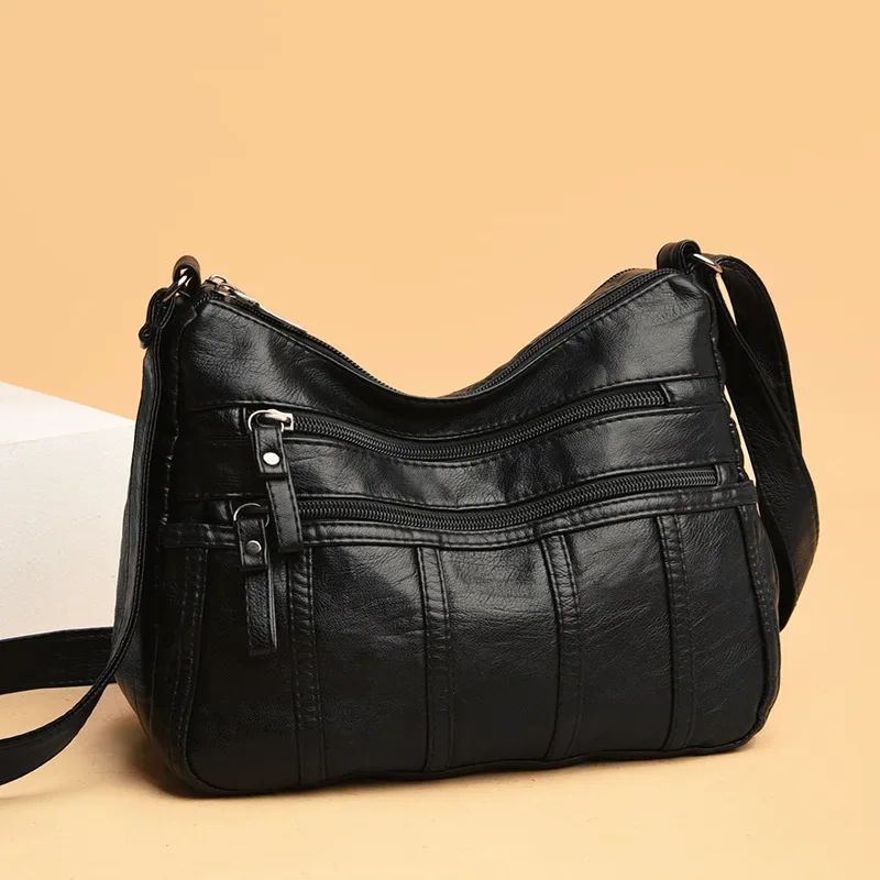Fashion Soft Leather Crossbody Bags for Women 2025 Casual Female Multi Pocket Messenger Bags Retro Handbags Ladies Shoulder Bags