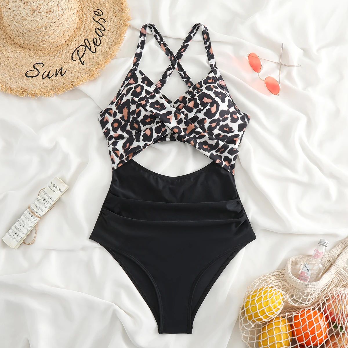 Sexy Hollow Cross Sling Swimwear Color Matching Backless Swimsuit One Piece Bikini Fashion Bathing Suits Swimming Suit For Women