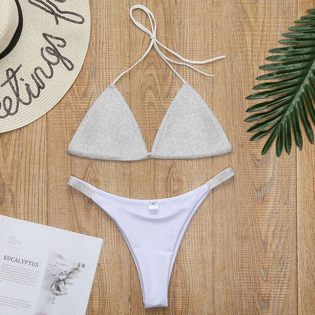 Halter Jewelled Sequins Diamond Bikini Women Swimsuit Female Swimwear Two Pieces Bikini Set Mini Micro Bathing Suit Swim Lady