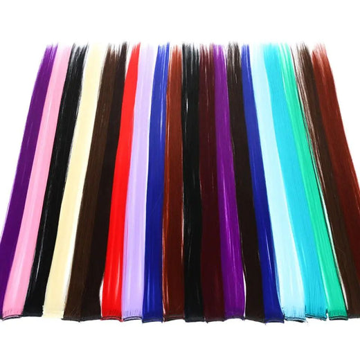 All Long Straight Color Hair Piece Hair Extensions Clip In Highlight Rainbow Hair Streak Pink Synthetic Hair Strands on Clips