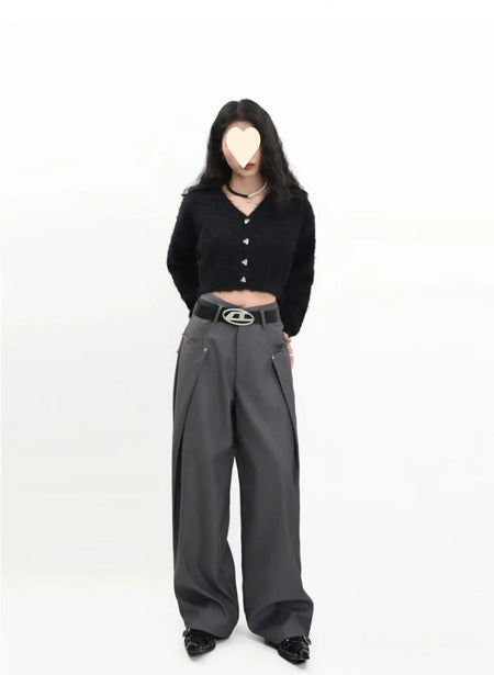 American Style High Waist Draped Suit Pants Women's Spring Autumn Loose Trendy Versatile Wide Leg Casual Floor Length Straight L