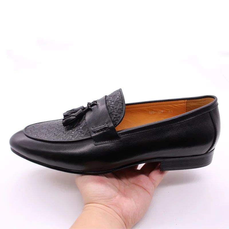 FELIX CHU Men's Genuine Leather Tassel Loafers Italian Luxury Fashion Slip-On Dress Shoes for Parties Weddings Casual Wear