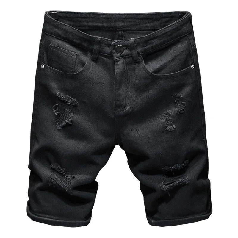 Streetwear Ripped White Denim Shorts Men New Fashion Knee Length Jeans Simple Casual Slim Hole Short Pants Male