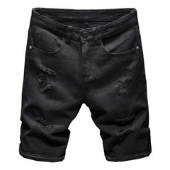 Streetwear Ripped White Denim Shorts Men New Fashion Knee Length Jeans Simple Casual Slim Hole Short Pants Male