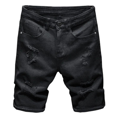 Streetwear Ripped White Denim Shorts Men New Fashion Knee Length Jeans Simple Casual Slim Hole Short Pants Male