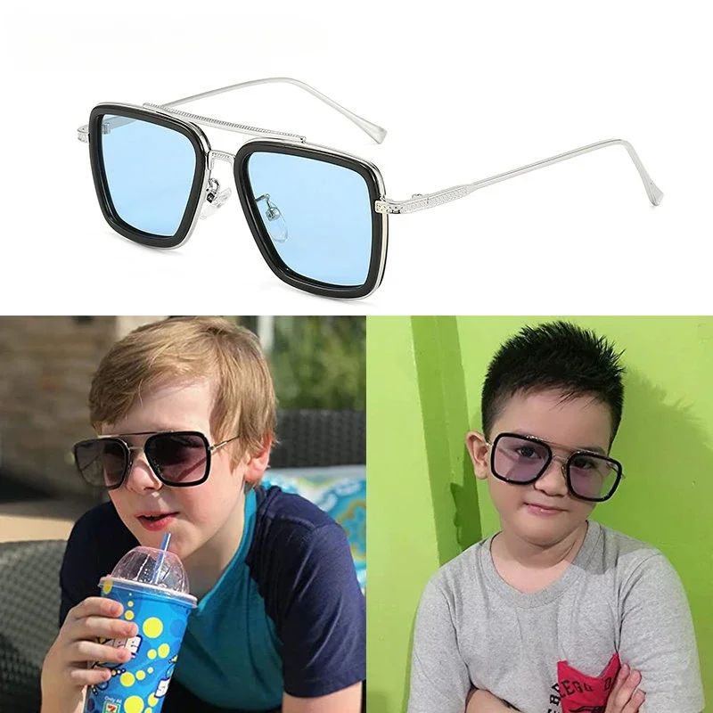 Luxury Fashion Tony Stark Style Kids Polarized Sunglasses Children Square Sun Glasses Boys Girls Oculos Retro Iron Man Glasses