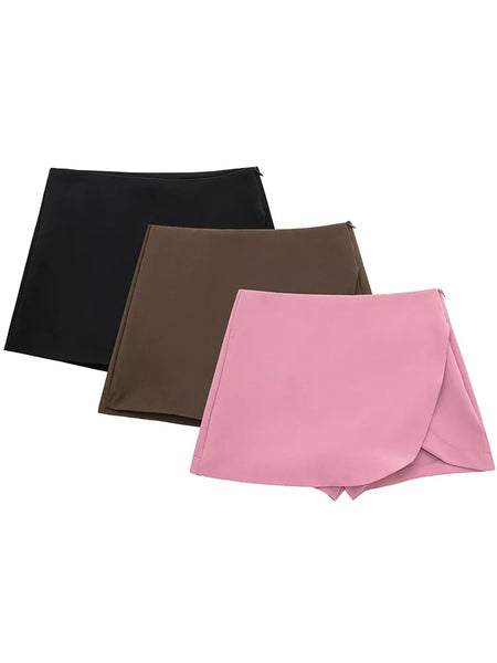 Willshela Women Fashion Solid Side Zipper Skirts Shorts Vintage High Waist Female Chic Lady Shorts