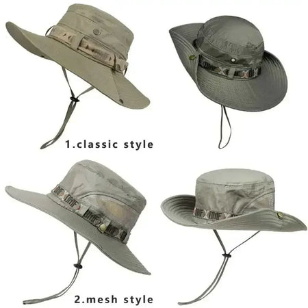 Summer Men Bucket Hat Outdoor UV Protection Wide Brim Panama Safari Hunting Hiking Hat Mesh Fisherman Hat Beach Sunscreen Cap