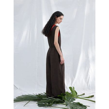 Colne U-Neck Linen Blend Vest And Knife Pleat One-Piece Pants Women's Fashion Design Sensation Tianli Material Long Pants