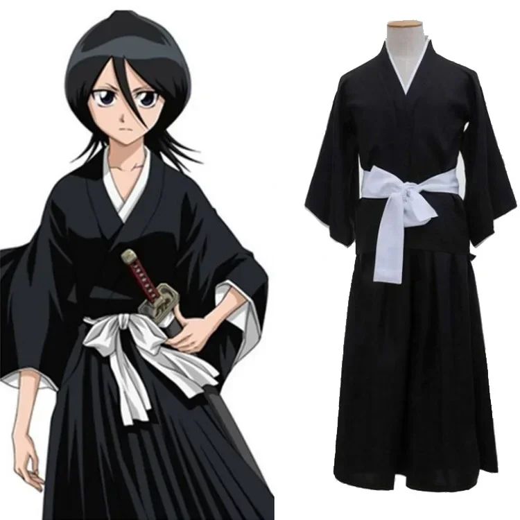 Anime BLEACH Cos Costume Kuchiki Rukia Shinigami Cosplay Costume Wig Set Halloween for Woman Men Clothes