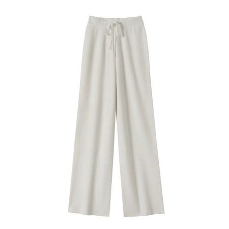 Spring Autumn Women High Waist Wool Wide Leg Pants Solid Soft Warm 100% Merino Wool Knitted Trousers Belt Casual Korean Fashion