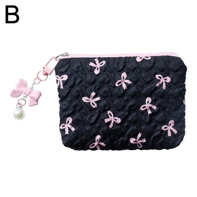 1PC Color Bow Canvas Large Capacity Lipstick Air Cushion Storage Bags Women's Makeup Bag Commuter Handbag Travel Toiletry Bags
