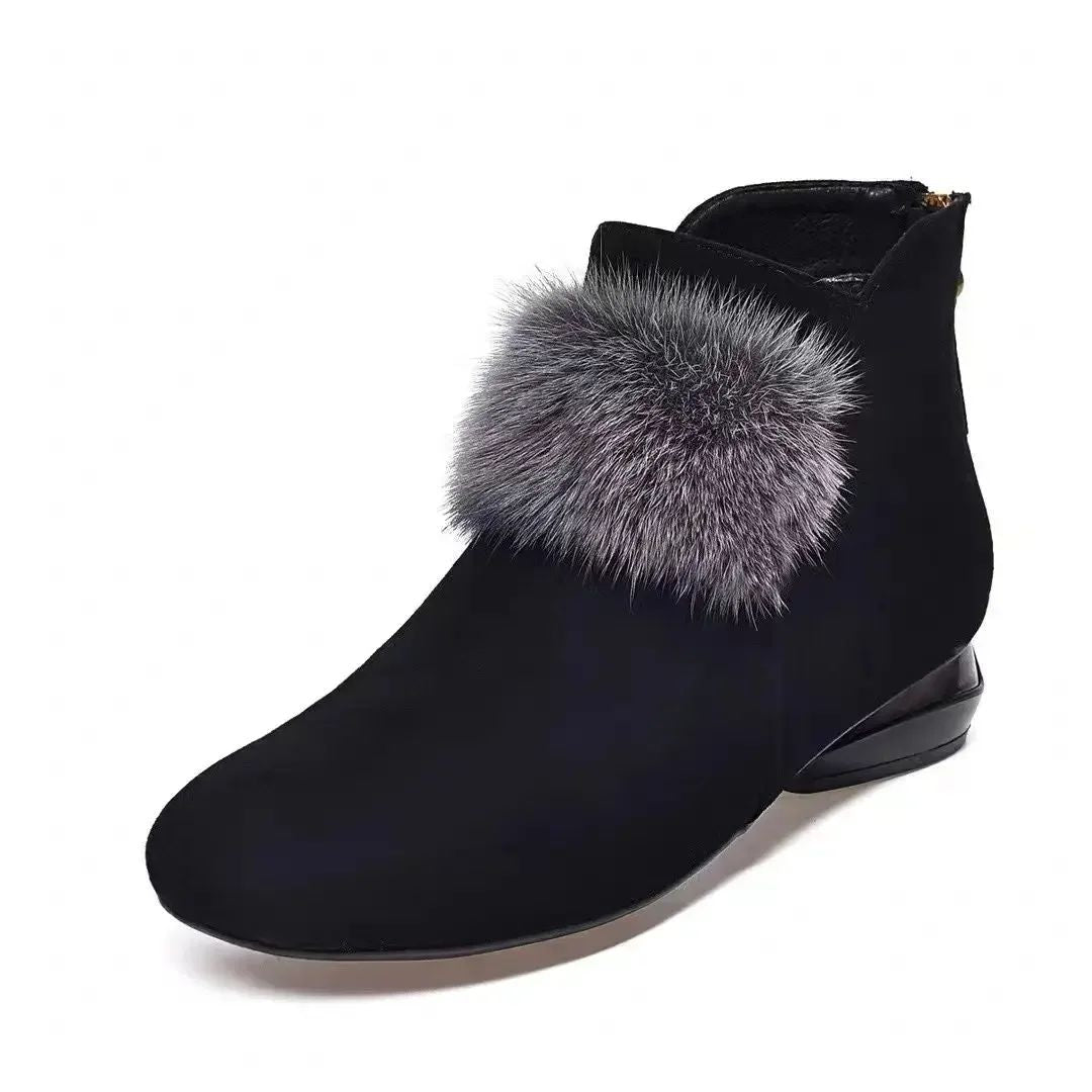Shoes for Women 2024 Winter Plush Warm Women's Boots Low Heel Non-slip Commuter Office Ladies Shoes Fashion Zipper Short Boots