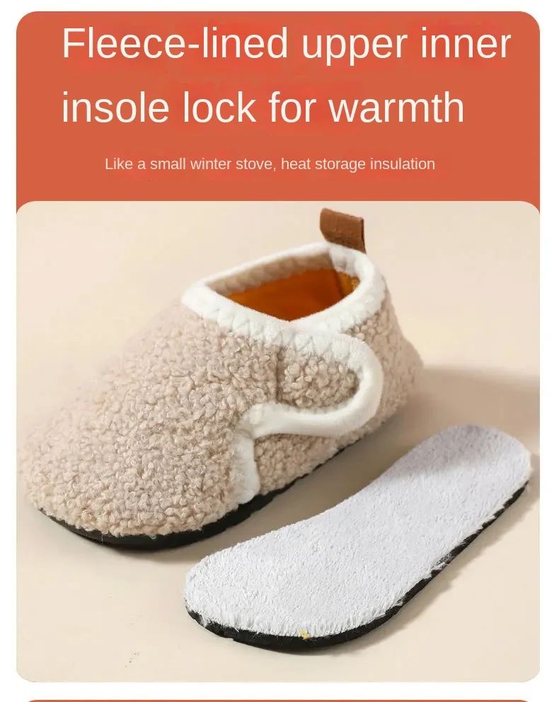 Pantuflas Child Cotton Slippers Solid Warm Kid Winter Home Shoe Boy Girl Plush Floor Shoe Indoor Soft Sole Anti-slip Cotton Shoe