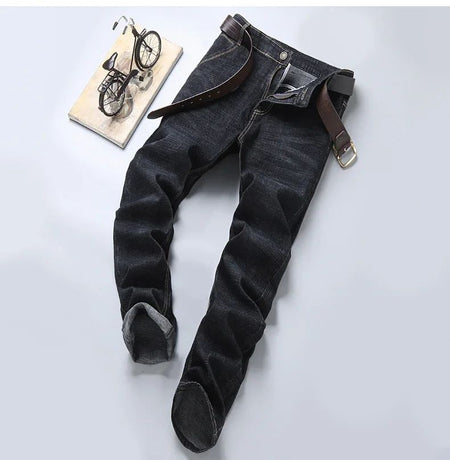 2025New Business Men's Jeans Casual Straight Stretch Fashion Classic Blue Black Work Denim Trousers Male Brand Clothing