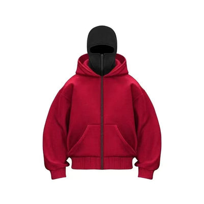 Men and women Balaclava Y2K Gothic Harajuku winter new item double hooded sweatshirt men's hooded mask zipper sportswear