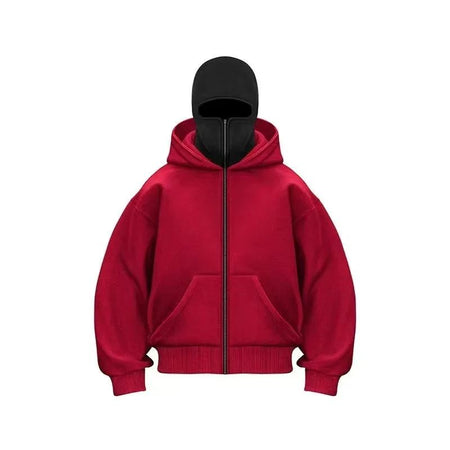 Men and women Balaclava Y2K Gothic Harajuku winter new item double hooded sweatshirt men's hooded mask zipper sportswear