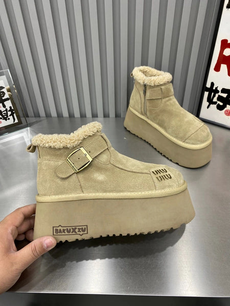 2024 New Fur Platform Women Ankle Boots Flats Suede Warm Shoes Woman Trend Designer Brand Short Plush Cozy Femme Snow Botas