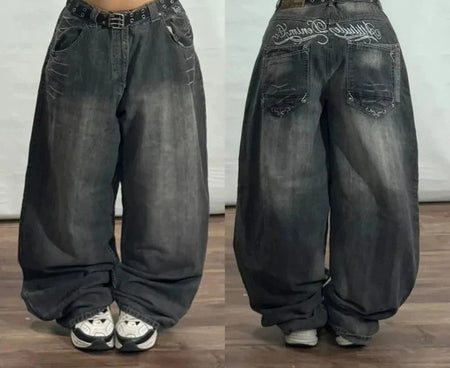 Streetwear New Fashion Oversized Embroidered Baggy Jeans Female Y2K Harajuku Hiphop Retro Gothic High Waist Wide-leg Pants Pants