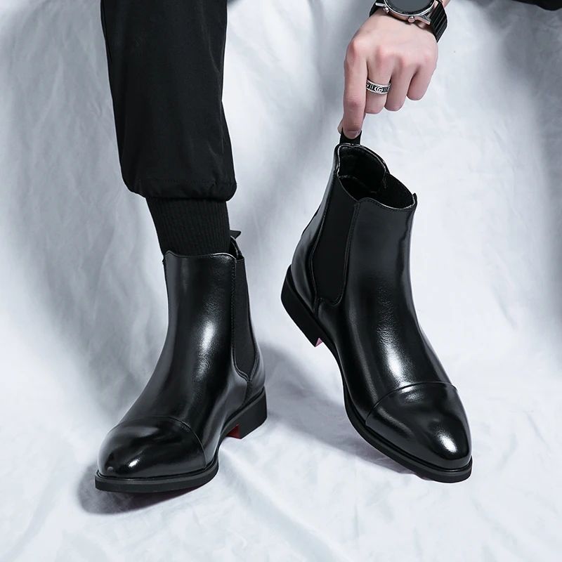 Chelsea Men's Boots with Red Sole, Ankle, Business Round Toe Slip on Sleeve Aura, Men's Boots Size 38-46 Men's Shoes Men's Boots
