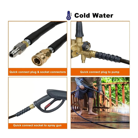 High Pressure Washer Hose 50FT 3/8" QC Power Washer Extension Tube, Kink Resistant High Tensile Wire Braided, 1600PSI Power