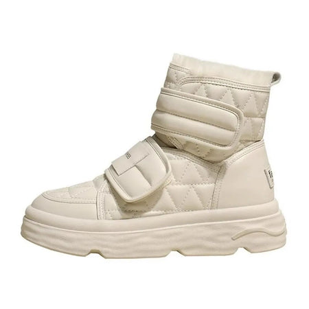 Fur White Boots Women Padded Cotton Shoes Winter Warm Pu Leather Snow Boots Footwear Thick Bottom Plush Short Ankle Boots