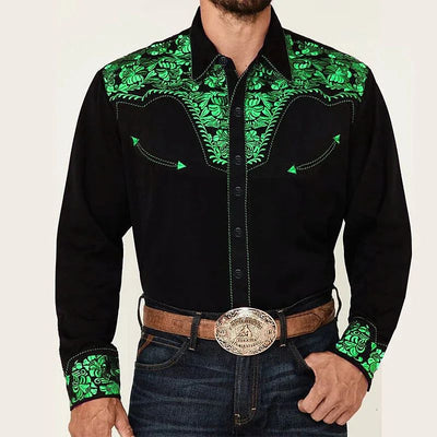 Tribal western men's top shirt pattern blue pink black trendy fashion casual party high quality material 2025 new suit