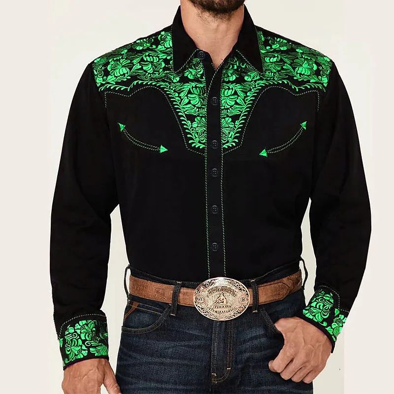 Tribal western men's top shirt pattern blue pink black trendy fashion casual party high quality material 2025 new suit