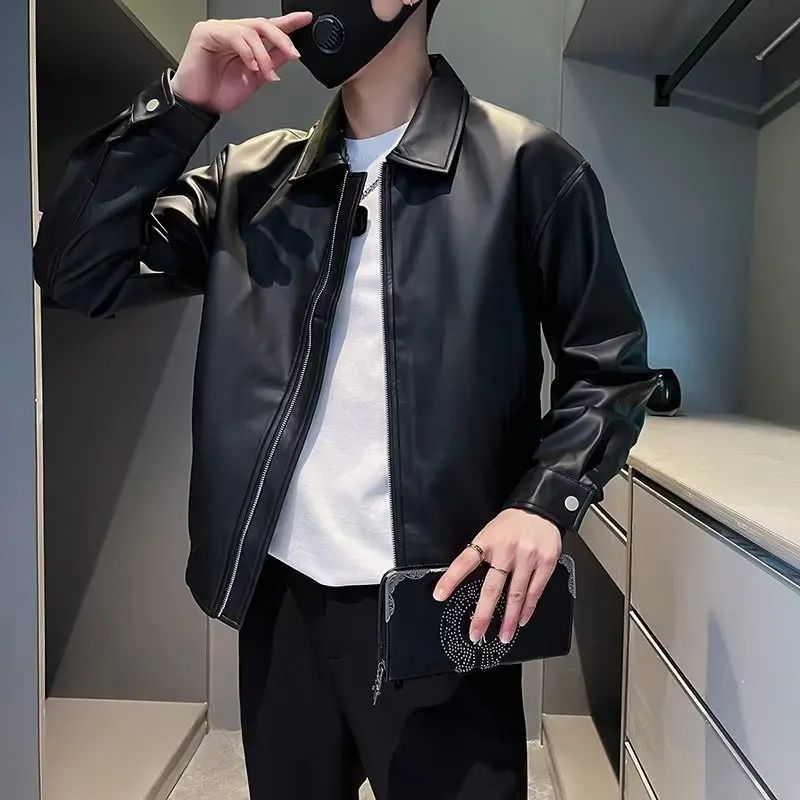 Men's PU Leather Jacket Motorcycle Style Stand Collar Spring Autumn Casual Workwear Fashionable Trendy New Hot Sale Of The Seaso