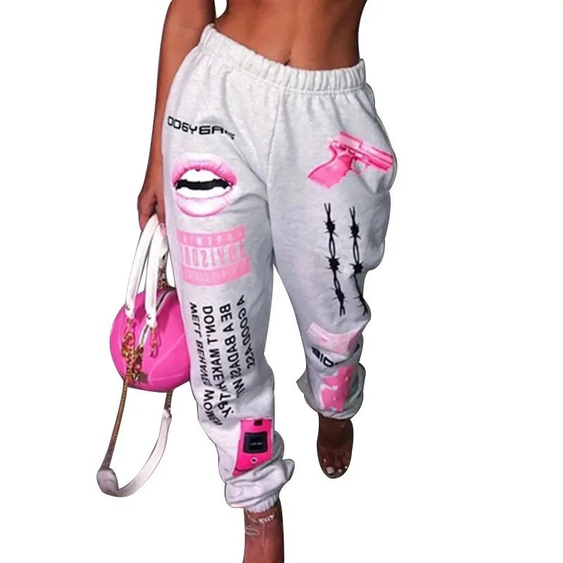 Summer New Printed Fashion Elastic Waist Sports Casual Harlan Pants for Women