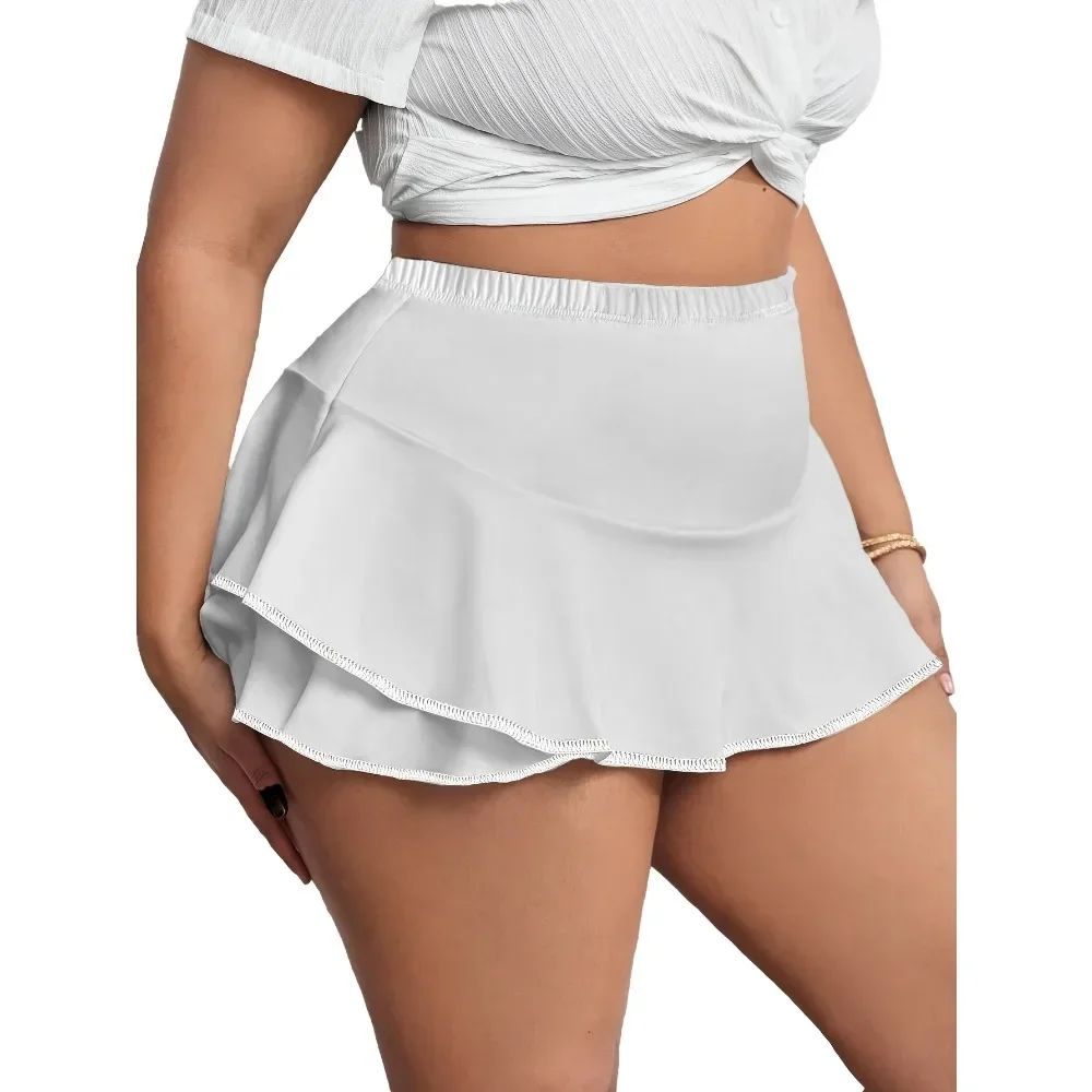 Plus Size 1XL-5XL Women's Casual Skirts Pleated Home Skirts Ladies Fashion Sexy Short Leggings Solid Color Skirts