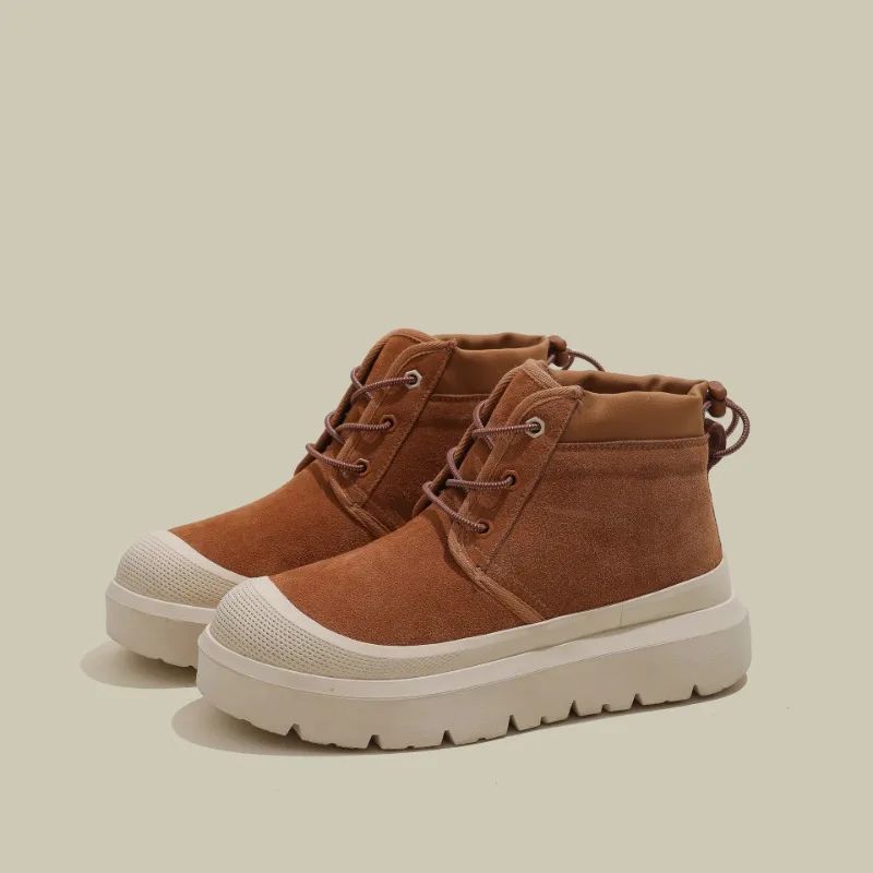 Fujin 4cm New Synthetic Suede Genuine Leather Spring Autumn Ankle Booties Chunky Sneakers High Brand Big Size Plush Women Shoes