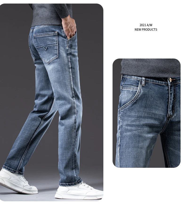 Autumn Winter New Business Men's Jeans Classic Fashion Stretch Washed Casual Denim Trousers Comfortable Straight Male pants