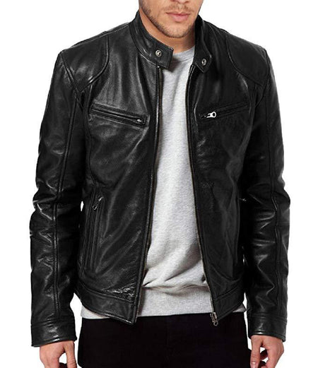 2023 Fashion Mens Leather Jacket Slim Fit Stand Collar PU Jacket Male Anti-wind Motorcycle Lapel Diagonal Zipper Jackets Men