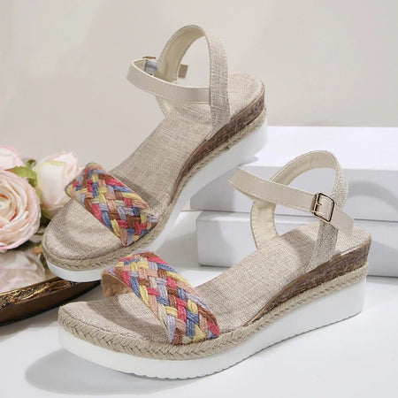 Summer Women's High Heel Sandals Heel Large Size Colorful Braided Rope Sandalias De Mujer Outdoor Versatile Zapatillas De Mujer