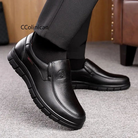 Men Genuine Leather Businenss Loafers Handmade Shoes Non-slip Man Flat Driving Walking Man Soft Luxury Dad Dress Office Shoes