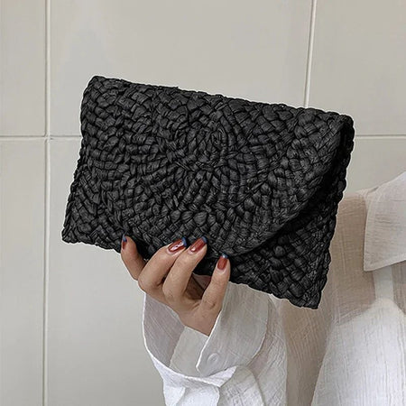 Fashionable Corn Husk Straw Bags Hand-woven Women Clutch Envelope Handbag Long Purse for Female Summer Beach Bag Bolsa 2024
